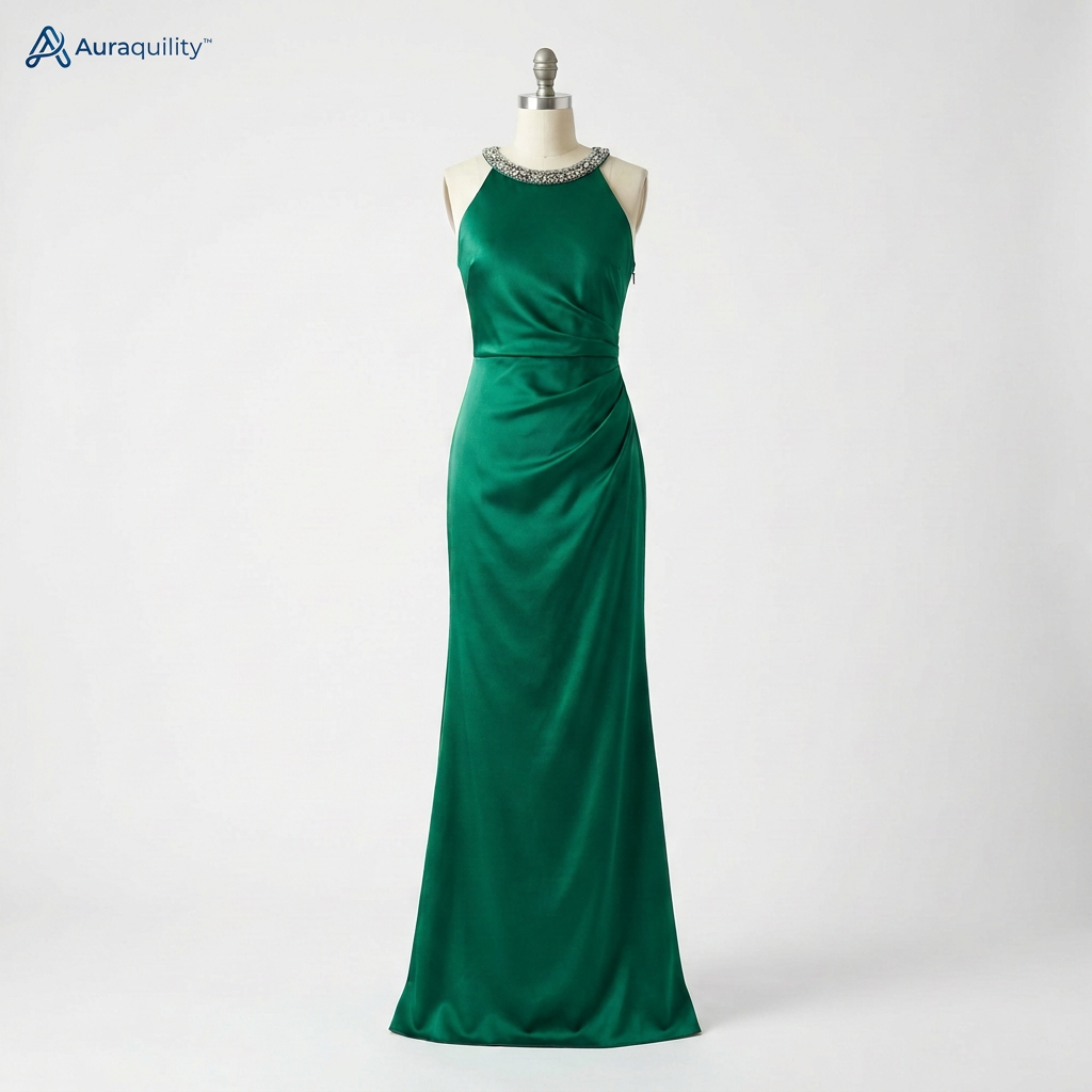 Auraquility™ Emerald Grace Halter Evening Dress