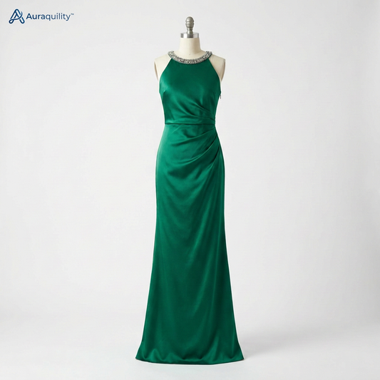 Auraquility™ Emerald Grace Halter Evening Dress