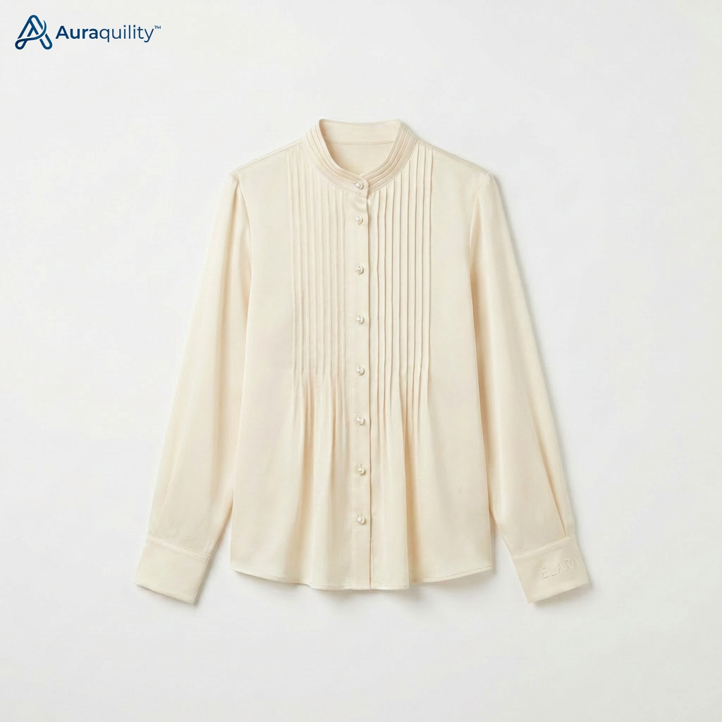 Auraquility™ Ivory Harmony Pleated Button Blouse