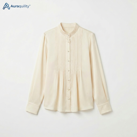 Auraquility™ Ivory Harmony Pleated Button Blouse